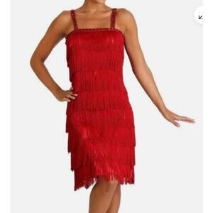 Flapper Dress 1920s Great Gatsby Fringe Dress Sequin Red 3XL 16 - 18 Leadtex